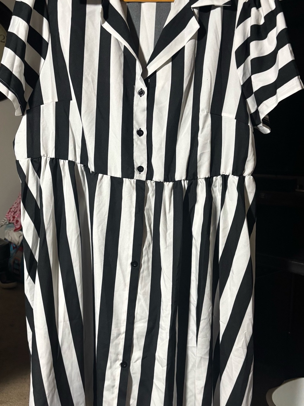 SHEIN Black and White Vertical Stripe Button-Front Kids Dress